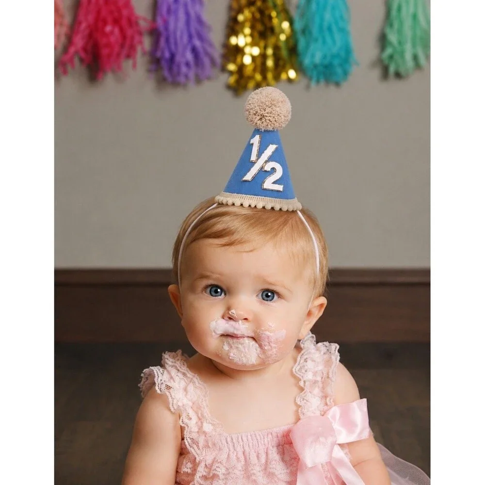 1/2 Birthday Hat Half Birthday Girl Boy Outfit Baby Hat 6 Months Party Boho Pom